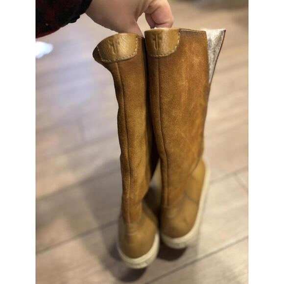 Frye Women's Brown Leather and Suede Tall GEMMA Boots 6/6.5 - Picture 7 of 8